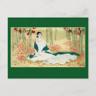 Antikes chinesisches Gemälde einer Dame in Grün un Postkarte
