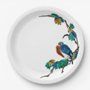 Antikes chinesisches Porzellan botanischer Vogel F Pappteller