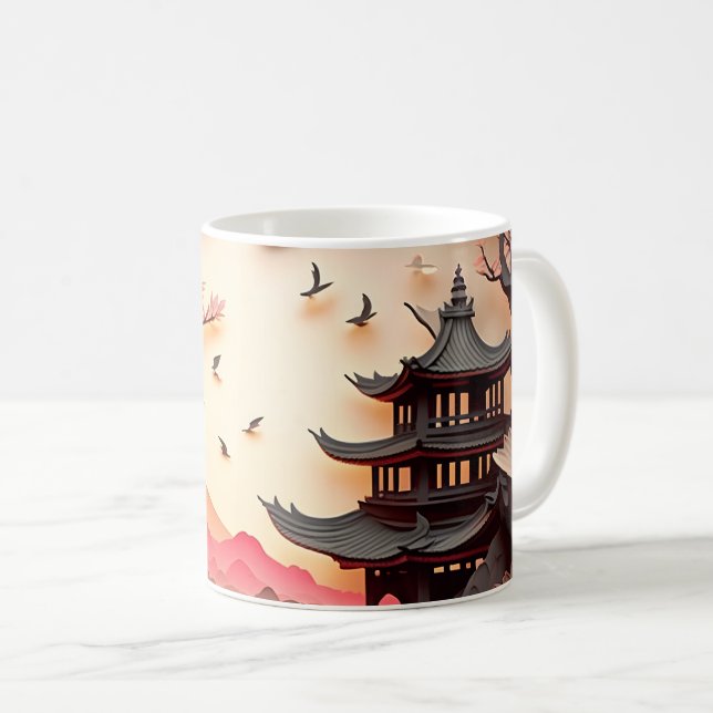 Antikes Chinesisches Scenepapier geschnitten braun Kaffeetasse (VorderseiteRechts)