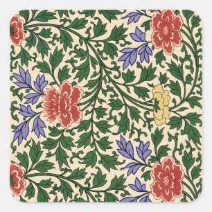 Antikes Chinoiserie-Pfingstrosenmuster von Owen Jo Quadratischer Aufkleber