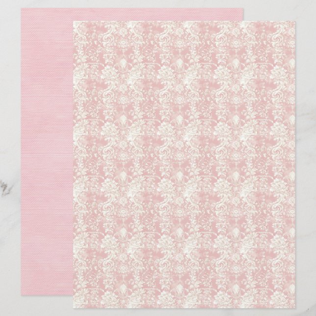 Antikes Coquette Rosa Damast Muster Scrapbook Papi (Vorne/Hinten)