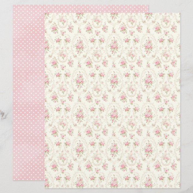 Antikes Coquette-Rosen-Blumen-Schmalzpapier (Vorne/Hinten)