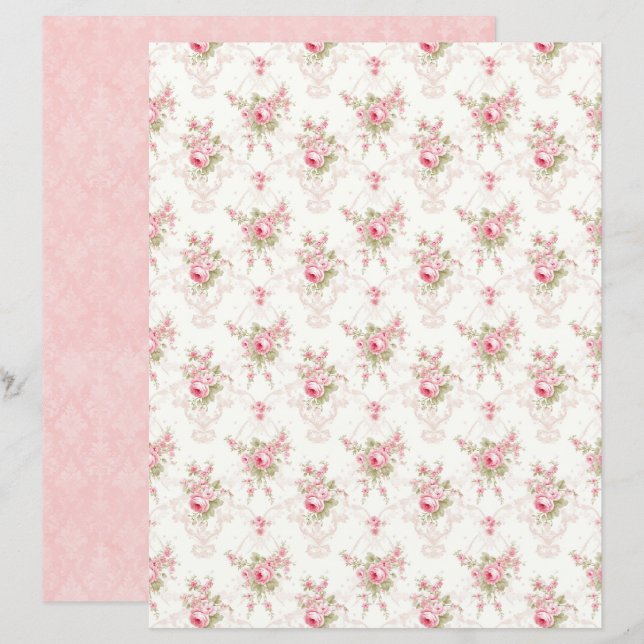 Antikes Coquette-Rosen-Blumen-Schmalzpapier (Vorne/Hinten)