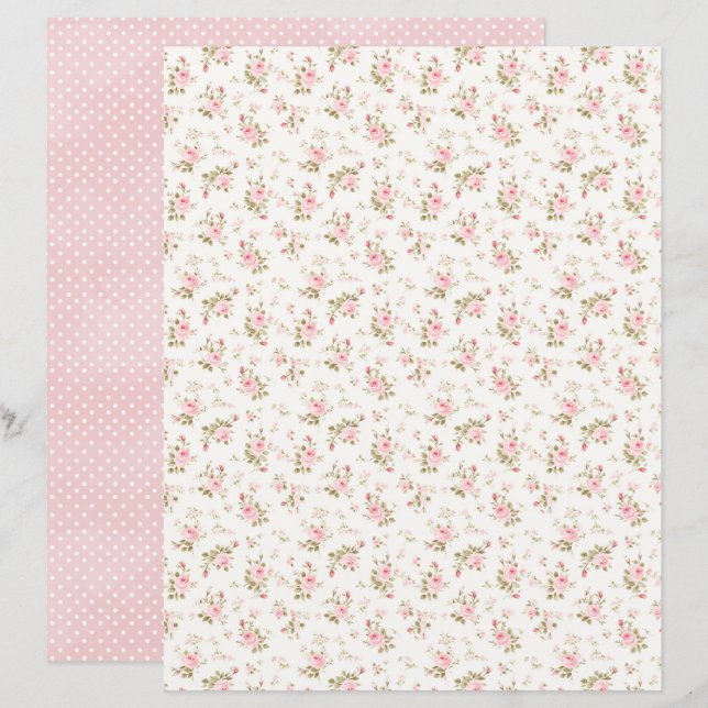 Antikes Coquette-Rosen-Blumen-Schmalzpapier (Vorne/Hinten)