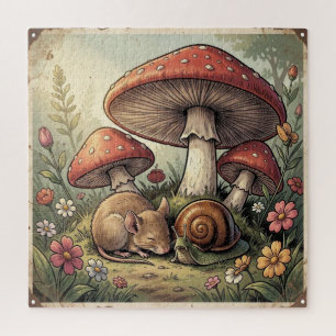 Antikes Cottage Core Pilze und Wildtiere Puzzle