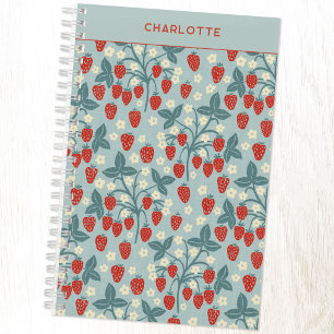 Antikes Cottagecore Erdbeer Blumenmuster Personali Notizbuch