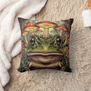 Antikes Cottagecore-Frosch, Schnecke und Pilze Kissen