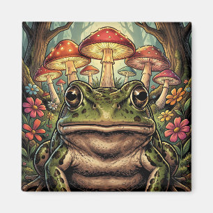 Antikes Cottagecore-Frosch, Schnecke und Pilze Magnet