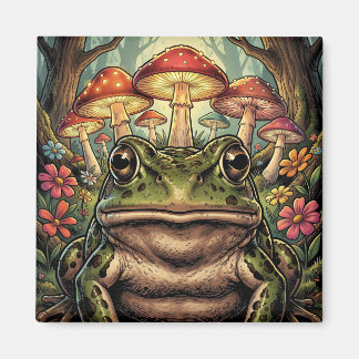 Antikes Cottagecore-Frosch, Schnecke und Pilze Magnet