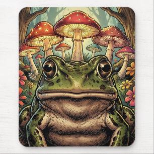 Antikes Cottagecore-Frosch- und Pilz-Motiv Mousepad