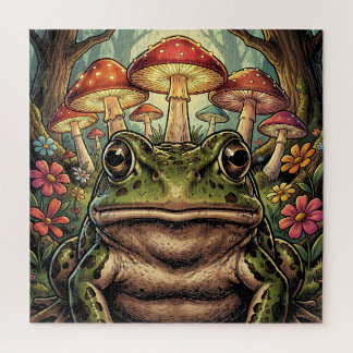 Antikes Cottagecore-Frosch- und Pilz-Motiv Puzzle