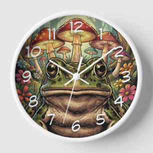 Antikes Cottagecore-Frosch- und Pilz-Motiv Uhr