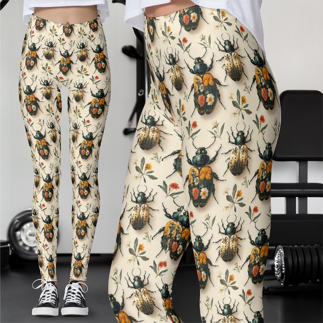 Antikes cremefarbenes Blumenkäfer-Exemplar Leggings (Von Creator hochgeladen)