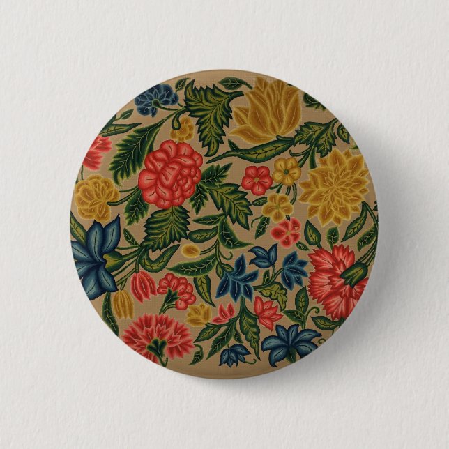 Antikes Crewel-Blumenstickereimuster Button (Vorderseite)