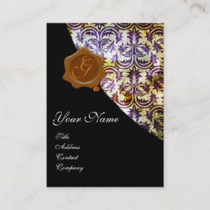 ANTIKES DAMAST BRAUNES WACHS-SIEGEL-MONOGRAMM PURP VISITENKARTE