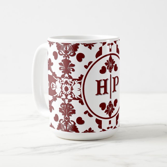 Antikes Damast-Monogramm Kaffeetasse (Vorderseite Links)