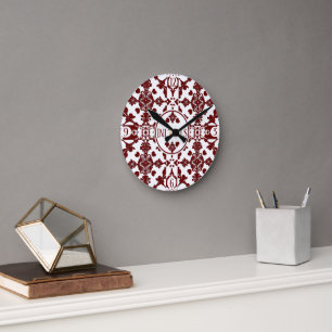Antikes Damast-Monogramm Runde Wanduhr