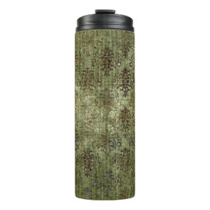 Antikes Damast-Muster aus Jute Thermosbecher