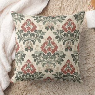 Antikes Damast Rot Grün Beige Kissen