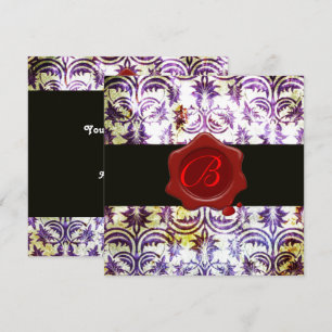 ANTIKES DAMAST ROTES WACHS-SIEGEL-MONOGRAMM,lila,s Einladung