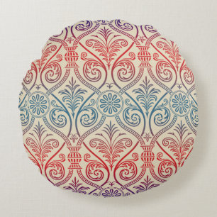 Antikes Damast-Wallpaper - blau violett rot Rundes Kissen