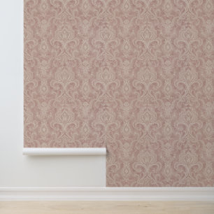 Antikes Damastmuster in staubigem Rosenrot Tapete