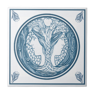 Antikes Delft Blau Art Nouveau Zwei Frauen Gesicht Fliese
