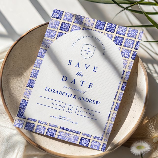 Antikes Delft Patchwork Hochzeit Save The Date (Von Creator hochgeladen)