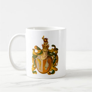 Antikes deutsches grünes und goldenes Fische-Wappe Kaffeetasse