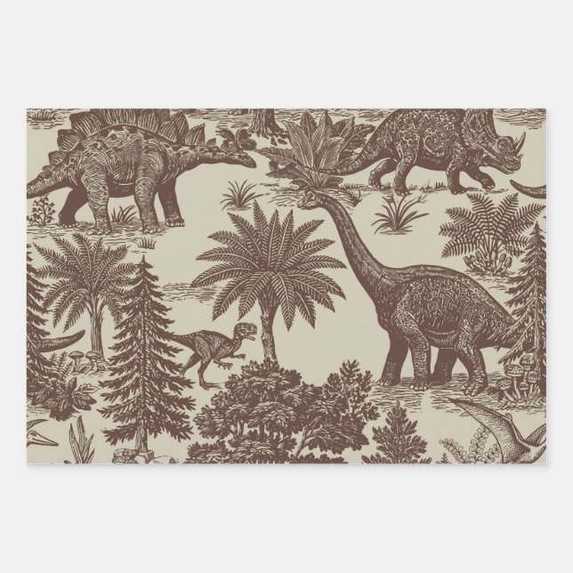 Antikes Dinosaurier-Toile-Muster Geschenkpapier Set (Vorderseite)