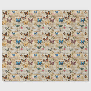 Antikes Drehbuch und Vintage Butterfly-Collage Geschenkpapier