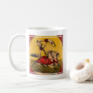 Antikes Druckbild von reitern ohne Sattel bei der Kaffeetasse