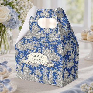 Antikes Dunkelblau Toile de Jouy Monogramm Geschenkschachtel