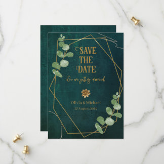 Antikes Dunkelgrün Hochzeitseinladung vorab Save The Date