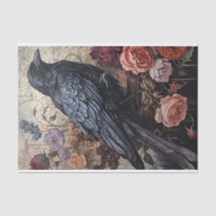 Antikes dunkles Blumenraven Decoupage Seidenpapier
