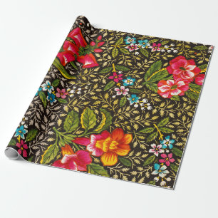 Antikes dunkles florales Toile-Blumenmuster Geschenkpapier