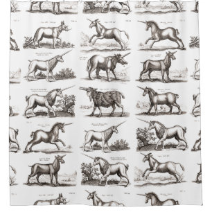 Antikes Einhorn-Gravur Vintage-Zoologie-Exemplar Duschvorhang