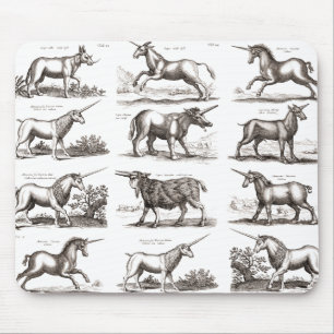 Antikes Einhorn-Gravur Vintage-Zoologie-Exemplar Mousepad