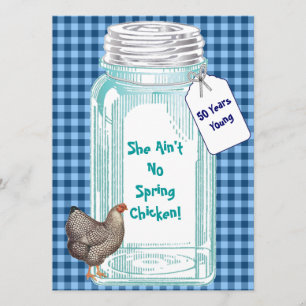 Antikes Einmachglas Blau Gingham Design Einladung