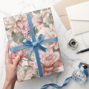 Antikes Elegantes Rosa Garten Aquarellmuster Geschenkpapier