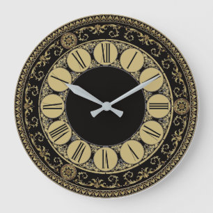 Antikes elegantes Schwarz und Gold Große Wanduhr