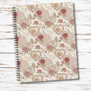 Antikes Elfenbein-Braun-Falten-Herzen-Rosen-Muster Notizbuch