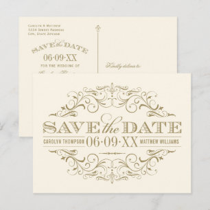 Antikes Elfenbein Gold Flourish Save-the-Date-Kart Ankündigungspostkarte