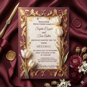 Antikes Elfenbein Hochzeitskleid mit burgundergold Einladung