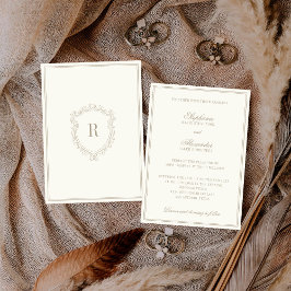 Antikes Elfenbein-Kamm-Monogramm Alte-Geld-Hochzei Einladung