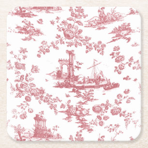 Antikes englisches Blumen-Toile de Jouy-Rosa Rechteckiger Pappuntersetzer