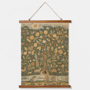 Antikes englisches Nadelstich-Tree of Life & Einho Wandteppich Mit Holzrahmen