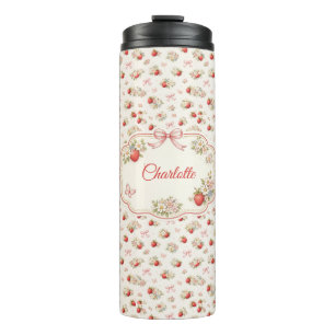 Antikes Erdbeer-Blumenmuster nahtloser Cottagecore Thermosbecher