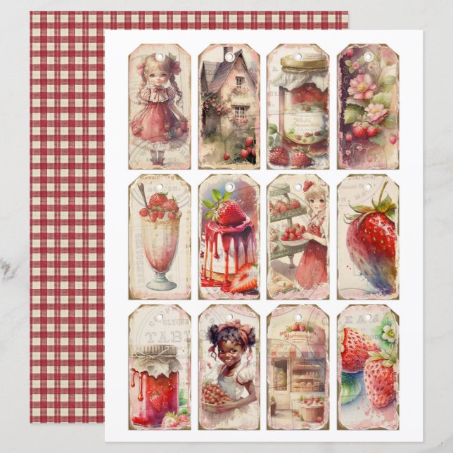 Antikes Erdbeeren-Farm-Schabblatt Papier (Vorne/Hinten)
