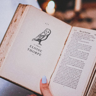 Antikes Eulen- und Initialen-Exlibris Ex Libris Bu Gummistempel